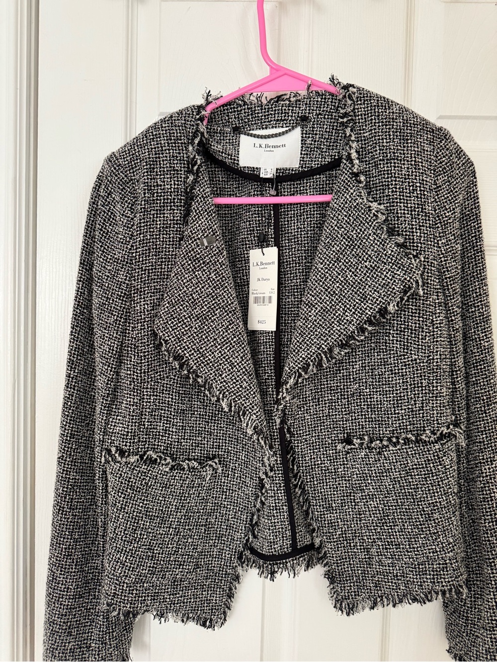 LK Bennett Black & White Tweed Frayed-Trim Jacket and skirt suit set
